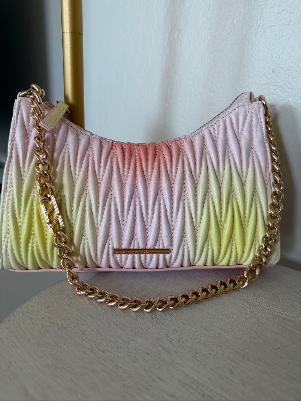 Aldo Quilted Gradient Shoulder Bag in Pink and Yellow